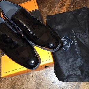 Milano Black Patent Leather Slip-On Dress Shoes for Men